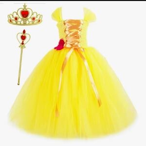 Yellow Princess Costume with Tiara and Wand